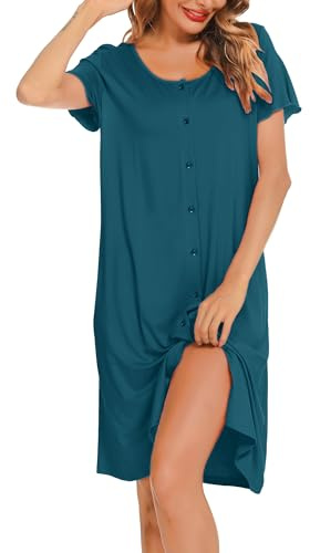Lovasy Camicia da Notte Donna Manica Corta Sexy Abito da Notte Estiva con Bottoni Un Pezzo Pigiama Curvy Premaman Allattamento con Tasche