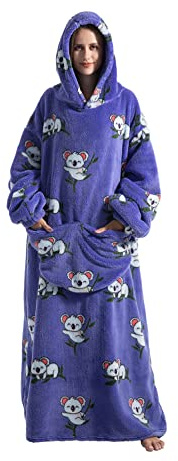 Seogva - Coperta indossabile extra lunga con cappuccio, felpa oversize con cappuccio per donne e uomini, super calda e accogliente con maniche e tasca gigante, Koala., Taglia unica