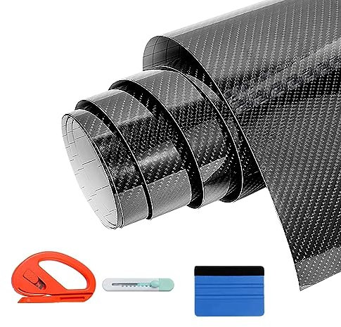 MZMing 6D Carbon Folie Auto Carbonfolie Autofolie aus Vinyl 150x30cm Schwarze Folie Selbstklebend Aufkleber Schutz Folie für Auto Innenraum Motorrad Computer PC-Gehäusen - mit Cutter und Rakel