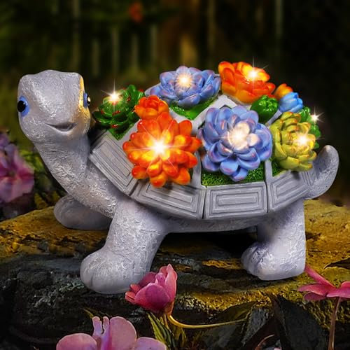 Garden Ornaments Outdoor Solar Turtle: Eletorot Birthday Gifts for Women Mum Nan Grandma, Garden Statue Decor with LED Lights - Unique Gardening Presents for Decorations
