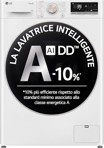 LG AI DD F4R7010TSWG Lavatrice 10 kg Classe A -10%, 1400 Giri, Carica Frontale con Oblò in Vetro Temperato, Funzione TurboWash 360, Vapore su 7 Programmi, Wi-Fi, Libera installazione, Serie R7, Bianca