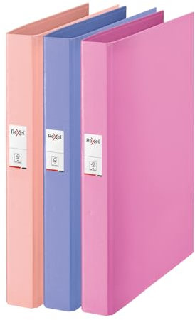 Rexel Solea Ringbuch, A4, 25 mm Rücken, 2 Ringe, 190 Blatt Kapazität, Aktenordner für die Dokumentenorganisation zu Hause, in der Schule oder im Büro, sortiert, 3 Stück (Blau, Rosa, Pfirsich)