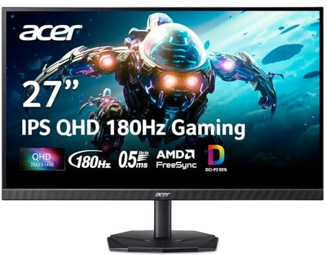acer Nitro 27 Inch QHD 2560 x 1440 IPS Gaming Monitor | AMD FreeSync | Up to 180Hz Refresh | Up to 0.5ms | DCI-P3 95% | HDR 10 Support | One Display Port 1.2 & Two HDMI 2.0 | KG271U N3bmiipx