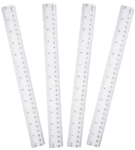 4 Pcs Rulers, 30cm Ruler,Rulers Multipack, Plastic Clear Shatterproof Rulers 12 inch Transparent Ruler for School Classroom office Supplies