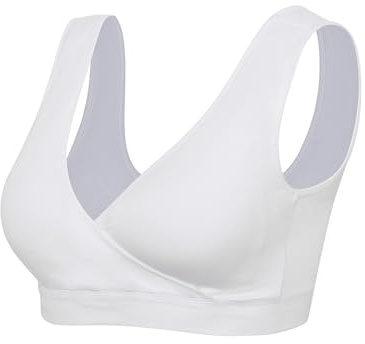 Lemef Nursing Sleep Bras Wirefree Maternity Breastfeeding Bras No Padding White Size XL
