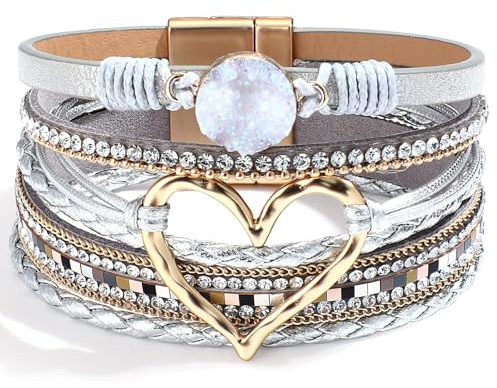 Handmade Boho Leather Wrap Bracelet for Women - Multilayer Braided Cuff with Magnetic Buckle, Ideal Birthday Gift for Her