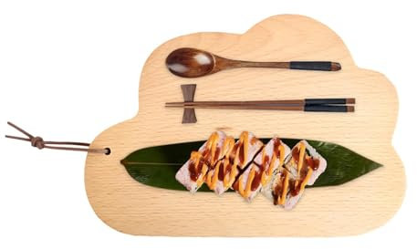 Tagliere per pane, in legno, vassoio da portata, a forma di nuvola, vassoio da portata artistico, faggio, 260 g, 22 x 16 x 1,5 cm, per pizza, bistecca, frutta, torta e pane