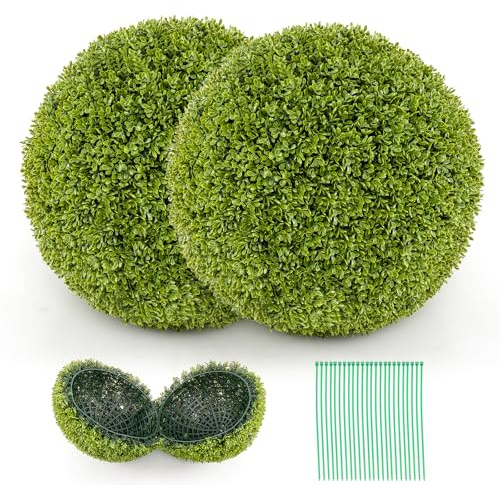 COSTWAY Juego de 2 Bolas de Topiario Artificial de Boj, Bolas de Plantas Falsas para Interior y Exterior, Bolas Topiarias Protectoras contra el Sol, Decoración para Jardín, Hogar y Bodas (50cm)