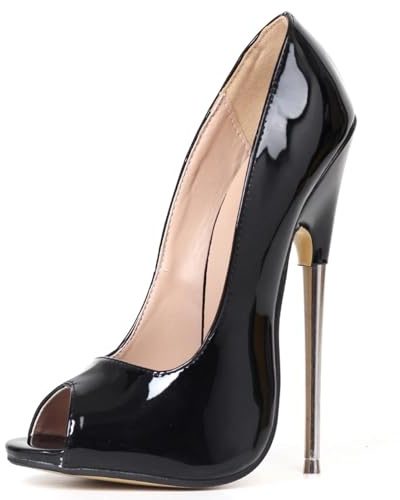 RJXGECUF High Heels 18CM Super High Metall Stiletto,Black-42