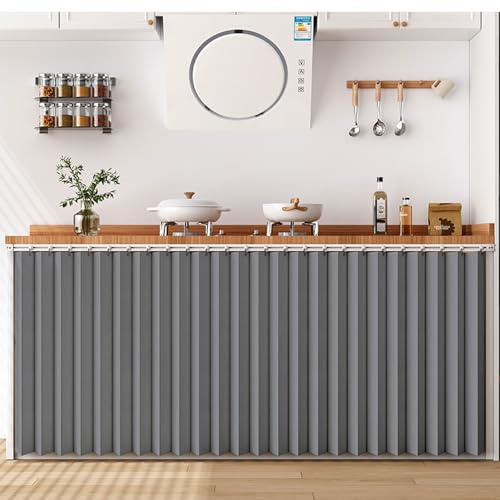 Cortinas Plegables para Cocina y Armario, Cortina de Cocina Debajo del Fregadero, Cortinas de Estante - Antipolvo/Privacidad, Cortinas Cortas con Riel Deslizante, Impermeable(Gray,Cabinet 140x80cm)