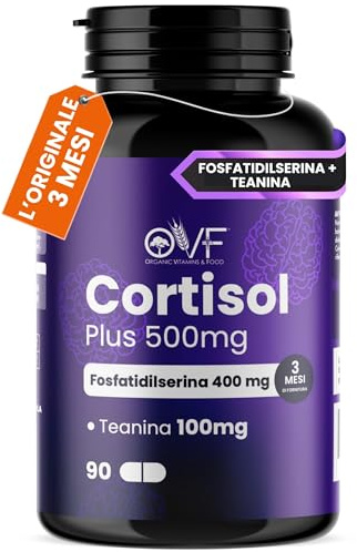 Cortisol Diet 500mg Phosphatidylserin 400mg + L-Theanin 100mg 90 Kapseln Cortisol Senken Und Sich Konzentrieren Cortisol Blocker Unterstützt Gedächtnis und Konzentration Glutenfrei Made in Italy