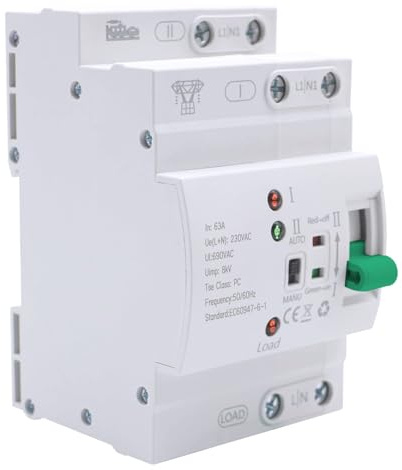 Interruptor de Transferencia Automática ATS, 2P 63A 400V, Interruptor para Raíl Din, Conmutador de Doble Alimentación, Disyuntor de Carga Eléctrica para Sistemas Trifásicos