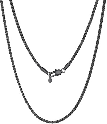 PROSTEEL Herren Kette 2mm breit Schwarz Platte Venezianierkette Erbskette Damen Halskette Hochwerig Kette Silber/Gold/Schwarz 55cm