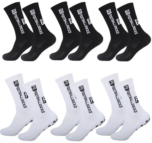 AUEJACKY 6 Pairs Calze Calcio Antiscivolo Uomo, Grip Anti Vesciche,Grip Calze Antiscivolo Uomo, Traspiranti Calzini Antiscivolo Calcio da Basket, Running, Ciclismo e Tennis Calcio Accessori (39-46)