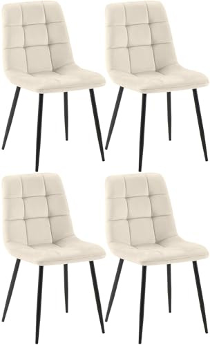 CLP Esszimmerstühle 4er Set Samt Asti, Bequeme Küchenstühle gepolstert, Polsterstühle Esszimmer mit Rückenlehne, bis 150 kg belastbar, Farbe:Creme