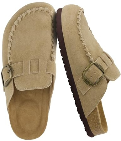 CUSHIONAIRE Canoe Genuine Suede Clogs for Women Footwear with Moc Toe Design – Casual Slip On Womens Shoes, BEIGE 7