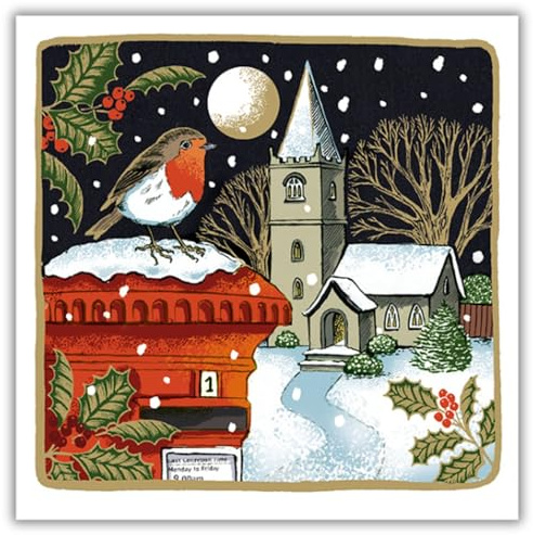 Noel Tatt Charity Christmas Cards Pack of 10 - Festive Robin in Winter Scene - Premium Greeting Cards Multipack with Envelopes - Supporting UK Charities