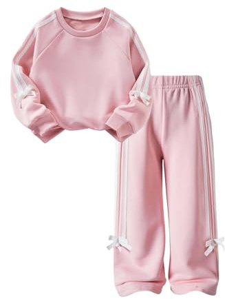 SOLY HUX Toddler Girl's Fall Clothes 2 Piece Set Bowknot Crewneck Sweatshirts and Wide Leg Pants Sports Outfits Pink Bows 7Y