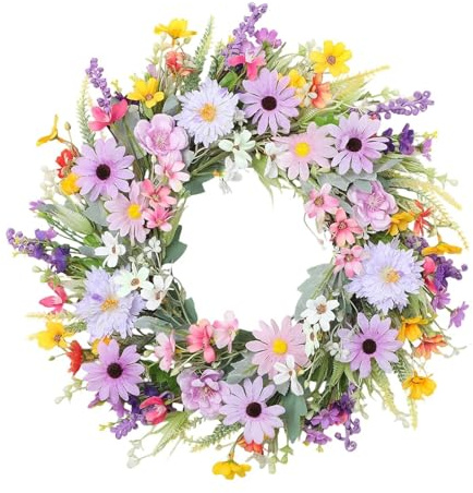 SZLIFE Ghirlanda Artificiale per Porta D'ingresso Da 50 Cm, Ghirlanda Primaverile in Plastica E Tessuto Di Seta, Corona Di Pasqua per Decorare Case, Ristoranti, Feste, Matrimoni, Uffici, Fattorie
