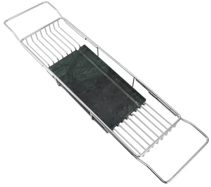 SPYMINNPOO Antislip Metall Marmor Badkarshylla Multifunktionell Badkarsbricka för Husuppvärmning Present Rostfritt Stål Marmor (Silvergrön)