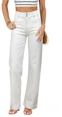 Dokotoo Women's Jeans High Waisted Straight Leg Ladies Denim Trousers White
