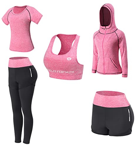 JULY'S SONG Conjunto Deportivo Mujer Conjunto Yoga 5 Piezas Conjuntos Deportivos para Mujer Yoga Fitness Deporte Chándales Deportivo Ropa de Correr Conjunto de Gimnasio Ejercicio