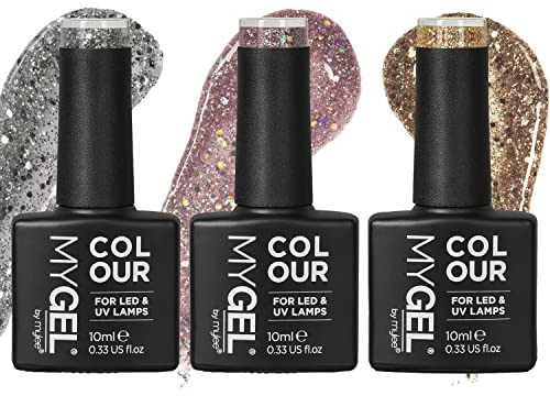 Mylee Gel-Nagellack Set 3x10ml [Glitter Trio] - UV/LED, Maniküre, Pediküre, Lang anhaltend, für professionellen Gebrauch im Salon und zu Hause - Vegan und frei von Tierversuchen