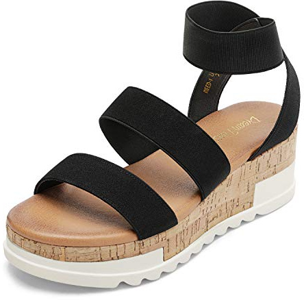 DREAM PAIRS Women's Open Toe Elastic Platform Wedge Sandals,Black,7