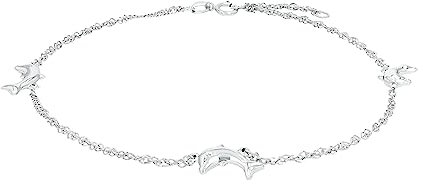 Amor Fußkette 925 Sterling Silber Damen Sommerschmuck, 25 cm, Silber, Delphin, Kommt in Schmuck Geschenk Box, 2017450
