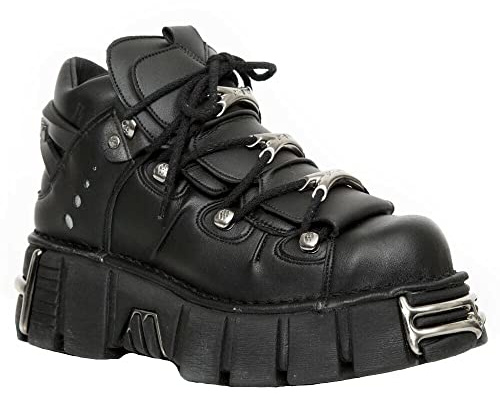 New Rock Tower Ankle Boots M-106-VS1 Men's Metallic Black Vegan Leather Gothic Punk Rock 6
