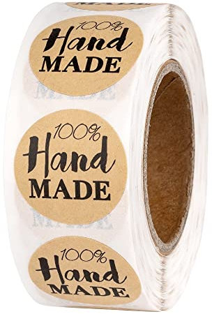 Ideen mit Herz Kraftpapier-Sticker | 100% Handmade | Ø 2,5cm | Etiketten-Aufkleber auf Rolle | 500 Stück | Handmade Aufkleber | ideal für selbstgemachte DIY & Handmade Produkte