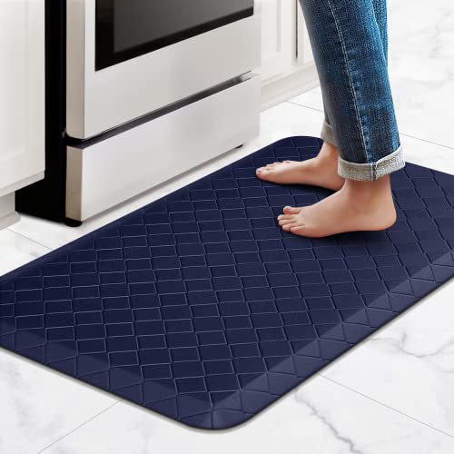 HappyTrends Alfombras de Cocina antifatiga, 17.3 x 28 Pulgadas, Antideslizantes, Impermeables, ergonómicas, cómodas para Cocina, hogar, Oficina, Fregadero, lavandería, Color Azul
