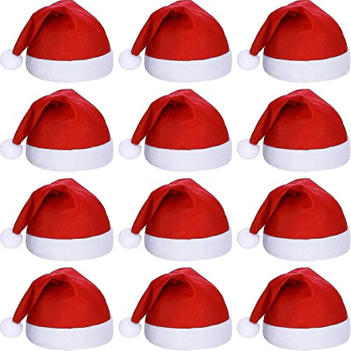SuperGift.com 12x Santa Hat Christmas Hats for Adults, Pets, Funny Luxury Party Xmas Christmas Gifts Decorations Ornaments, Red