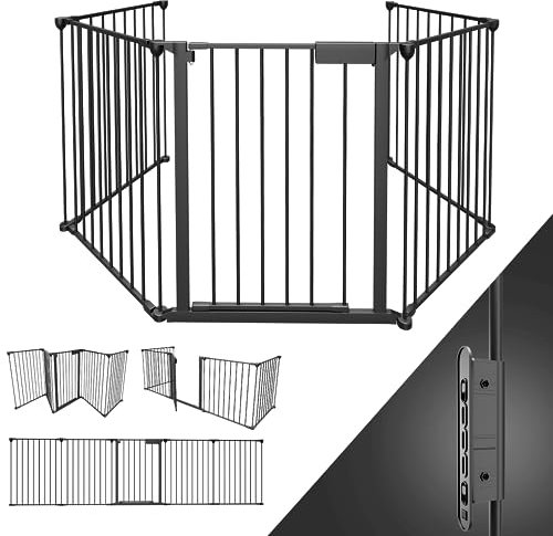 Ikodm Lot de 2 barrières de protection de cheminée en métal avec porte - 310 cm - 5 places (65 x 75 cm) - Noir