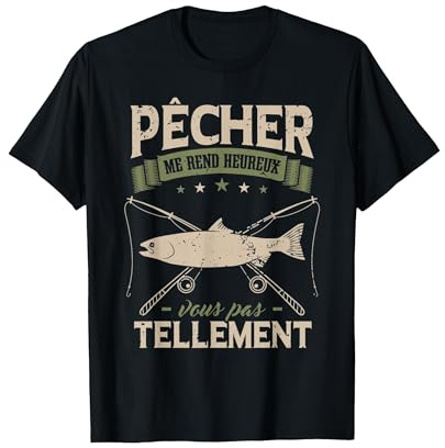 Poisson Pêche Pêcheur T-Shirt, Homme, Noir, XXL