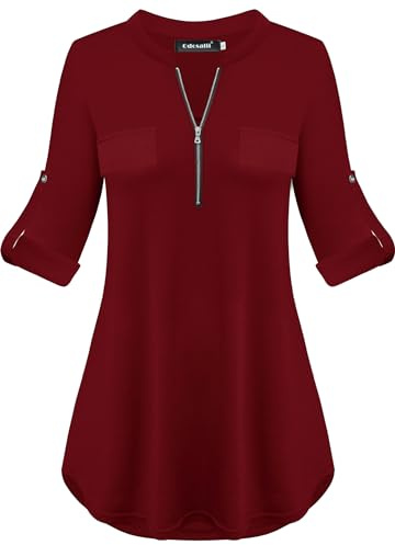 Odosalii Red Polo Shirts for Women UK Zip Up Christmas Tops Size 8 10