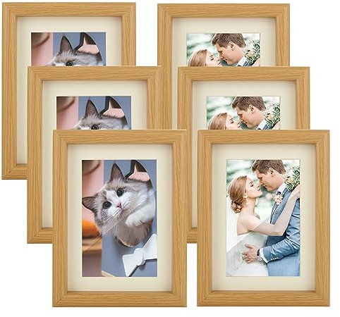DAJAVE 6er Set Bilderrahmen Holz 15x20 cm Fotorahmen Collage für 20x15 cm, Bilderrahmen Set 20x15 Holzbilderrahmen mit glas, Bilder Rahmen 15x20 zum Wand & oder Tischaufsteller