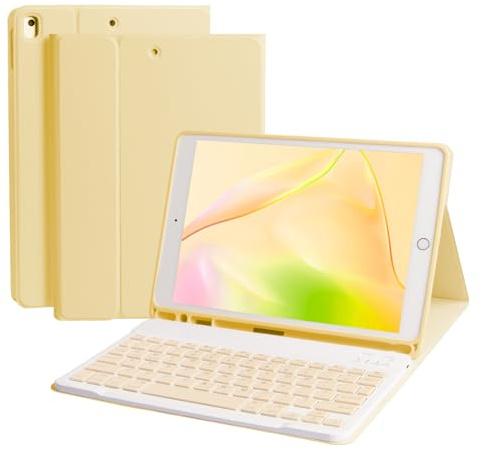 Keyboard Case for iPad 10.2 9th 8th 7th Generation, Built-in Pencil Holder-Detachable Bluetooth Keyboard with Pencil Holder for iPad Pro 10.5 / iPad Air 3rd Gen-Yellow