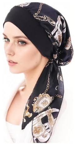 Turbante de Quimioterapia para Mujer,Verano Sombrero de Chemo Cómodo Oncológico Bufanda de La Cabeza Elástica Bufanda de La Cabeza para Química del Cáncer de Pérdida de Cabello (Black chain)