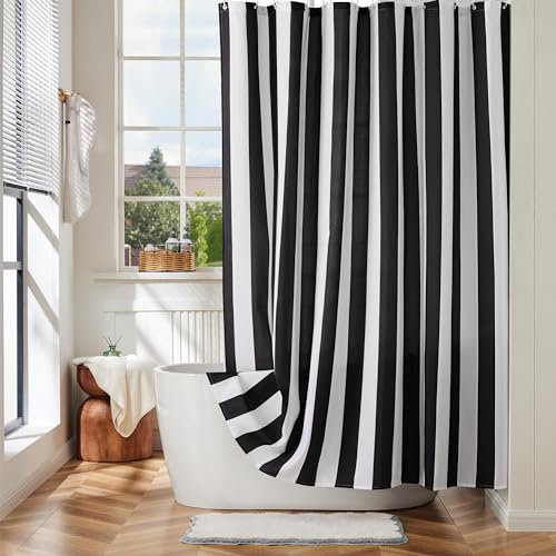 Ohocut Vertical Striped Shower Curtain, Cute Retro Vintage Black and White Stripe Bathroom Shower Curtain, Waterproof Polyester Fabric Modern Bath Curtain for Bathroom 180x180cm
