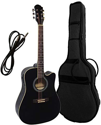 4/4 WESTERNGITARRE MIT TONABNEHMER UND TASCHE - AKUSTIK COUNTRY GITARRE - SCHWARZ - STAHLSAITEN - DECKE FICHTE - SCHLAGBRETT SCHWARZ - EQ - CW191