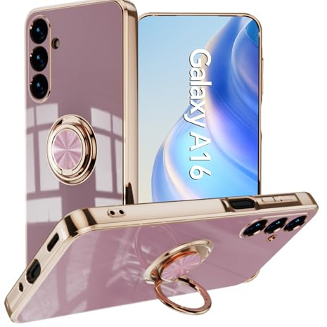 Knoowcasefor for Samsung Galaxy A16 Case Samsung Galaxy A16 5G Case 360°Rotatable Stand Ring Shockproof TPU Cover Protective Slim Phone Cover for Galaxy A16/ Galaxy A16 5G Phone Case, Purple