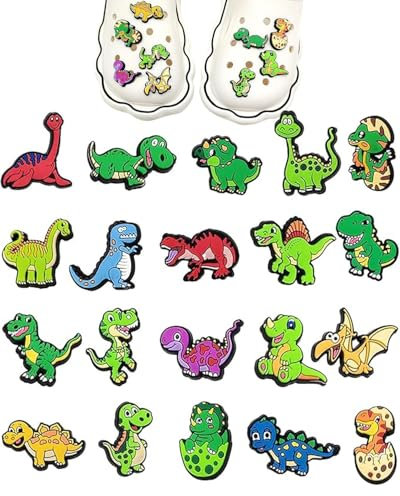 MOPZIJA 20 Stück Schuh Charms, crocs anstecker,schuhanstecker,Karikatur Schuhanstecker, Dinosaurier Schuhdekoration, PVC Shoe Charms, Abnehmbare Schuhanhänger für Clog-Dekor für Mädchen Frauen Kinder