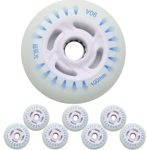 JCCHT Leuchtende Inline-Skate-Räder, 90 mm, 100 mm, 110 mm, 8 Stück, LED-Blinkrollen, 90A PU, für den Ersatz von Rollern im Innen- und Außenbereich,Blue Light,90mm