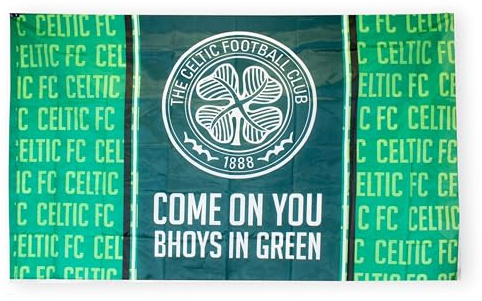 Hy-Pro Official Celtic Flag 5ft x 3ft - Polyester National Football Banner for Home & Match Display - Supporters' Gear with Large Crest & Green Detail