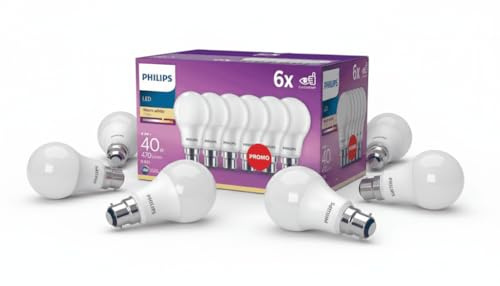 Philips B22 LED LED-ljuskälla, GLS, 4.2W, 470 Lumens, varmvit 2700K – 6 pack