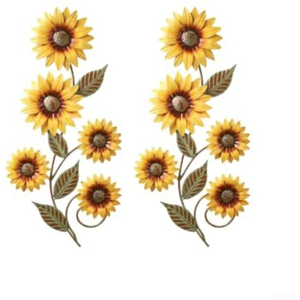 SageFurned 2PCS Metal Sunflower Wall Decoration 30×15cm, Yellow, Indoor Outdoor Use, Weather-Resistant, Easy Mounting for Living Room Garden Patio Office