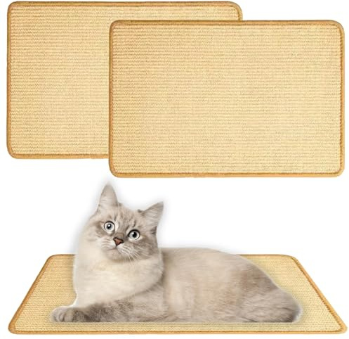 ZYEKIU 2 Pezzi Tiragraffi Divano, Tappeto Tiragraffi per Gatti Sisal Protezione Divano Graffi Gatto Con Velcro Tiragraffi Gatto Beige Antiscivolo per Mobili Divani Pareti Gambe Letto Armadi Porte