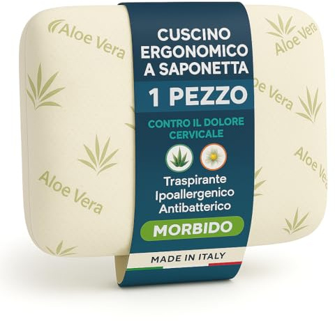 Ali Brothers Cuscino Memory Foam Aloe Vera – Ortopedico, Antiacaro, Ergonomico – Federa Traspirante Lavabile – Supporto Collo e Cervicale per Dormire,Ideale per Dolore al Collo,H 13CM,H15CM (1)