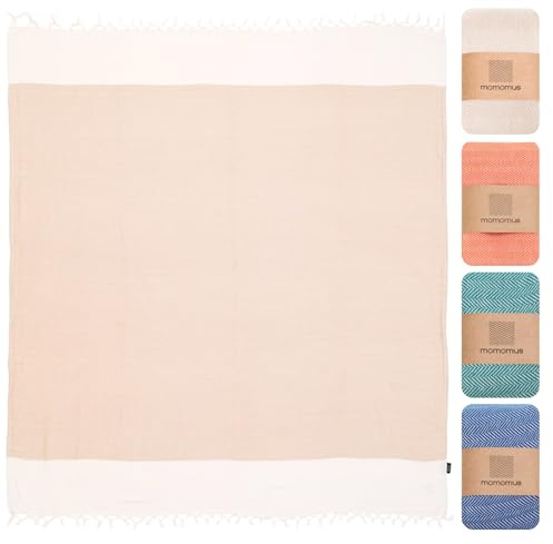 MOMOMUS Strandtuch 90x170 cm, 100% Baumwolle, Fouta-Hamamtuch, Beige